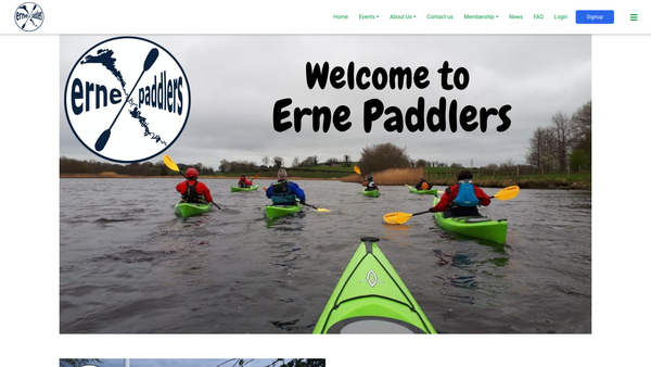 Screenshot of the Erne Paddlers website