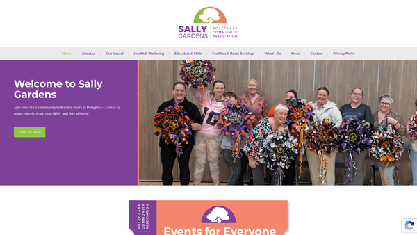 Screenshot of the Poleglass Community Association @ Sally Gardens website