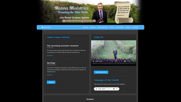 Screenshot of the Manna Ministries, The Olde Paths website