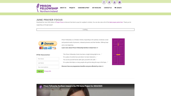 Screenshot of the Prison Fellowship Northern Ireland website