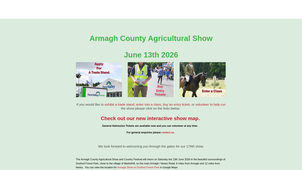 Screenshot of the Armagh County Agricultural Show Society website