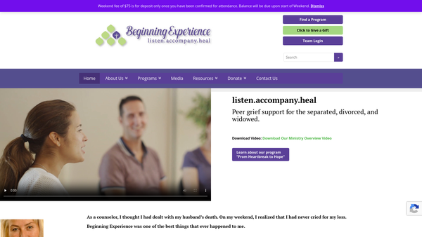 Screenshot of the Beginning Experience website
