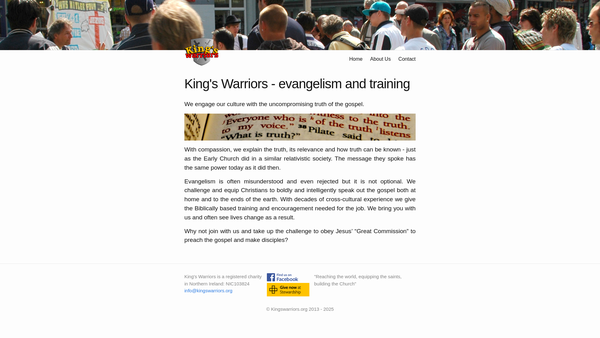 Screenshot of the King's Warriors website