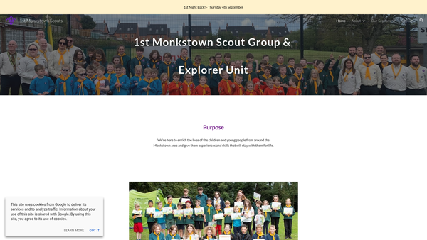 Screenshot of the 1st Monkstown Scout Group website