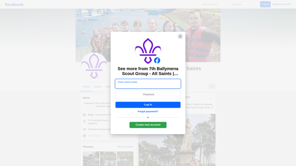 Screenshot of the 7th Ballymena (All Saints) Scout Group website