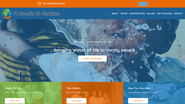 Screenshot of the Friends in Action International Northern Ireland website