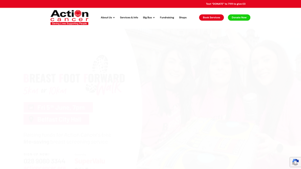 Screenshot of the Action Cancer website