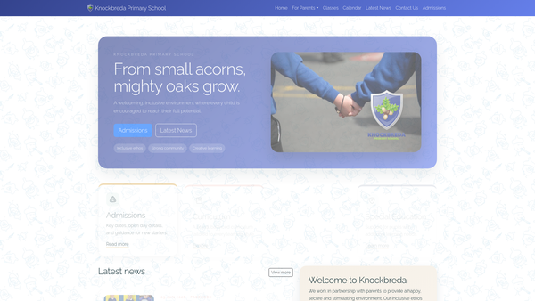 Screenshot of the Knockbreda primary school parent teacher association website