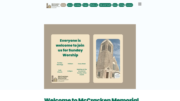 Screenshot of the McCracken Memorial Congregation of the Presbyterian Church in Ireland website