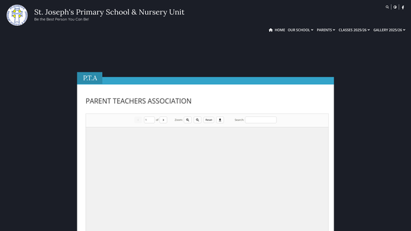 Screenshot of the St Joseph’s Primary School and Nursery Unit PTA website