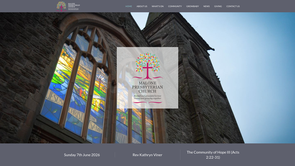 Screenshot of the Malone Congregation of the Presbyterian Church in Ireland website