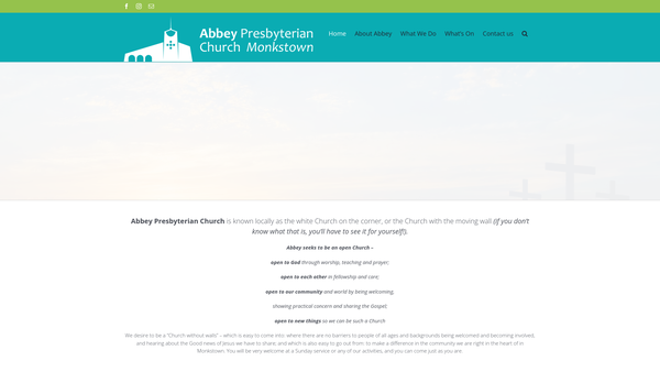Screenshot of the Abbey Monkstown Congregation of the Presbyterian Church in Ireland website