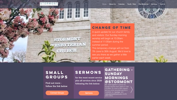 Screenshot of the Stormont Congregation of the Presbyterian Church in Ireland website