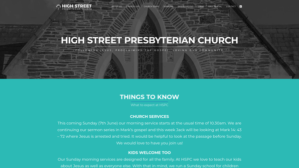 Screenshot of the High St Holywood Congregation of the Presbyterian Church in Ireland website