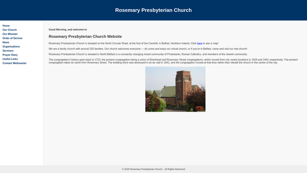 Screenshot of the Rosemary Congregation of the Presbyterian Church in Ireland website