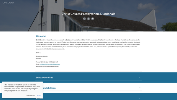 Screenshot of the Christ Church Dundonald Congregation of the Presbyterian Church in Ireland website