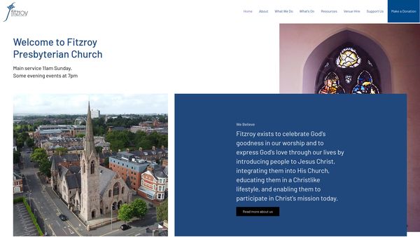 Screenshot of the Fitzroy Congregation of the Presbyterian Church in Ireland website