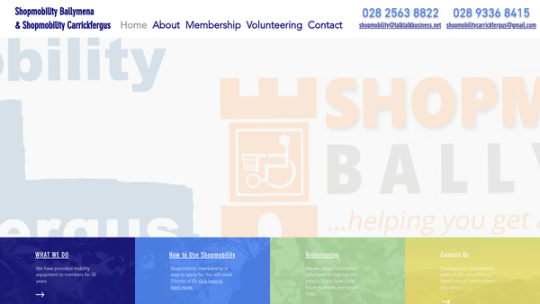Screenshot of the Shopmobility Ballymena Limited website