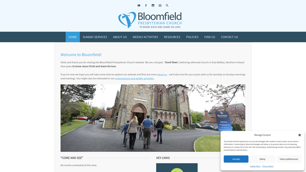 Screenshot of the Bloomfield Congregation of the Presbyterian Church in Ireland website