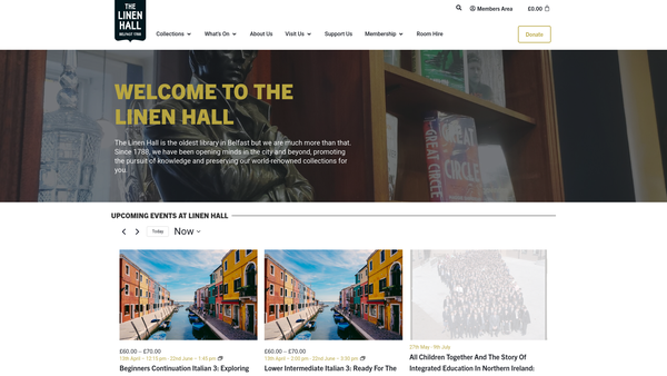 Screenshot of the Belfast Library and Society for Promoting Knowledge (Linen Hall Library) website
