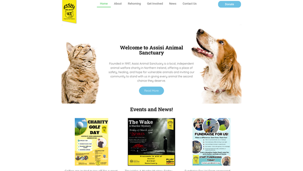 Screenshot of the The Friends of Assisi Animal Sanctuary website