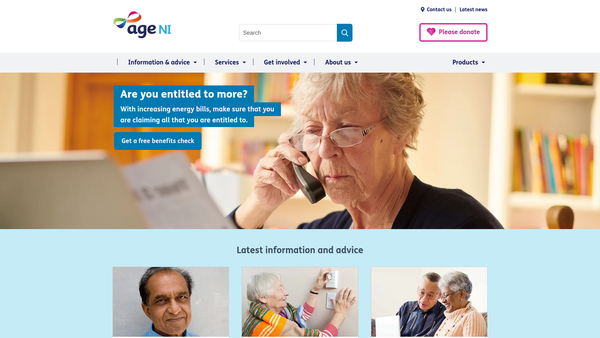 Screenshot of the Age NI website
