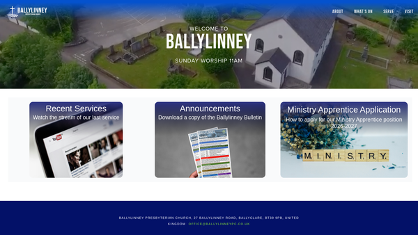 Screenshot of the Ballylinney Congregation of the Presbyterian Church in Ireland website