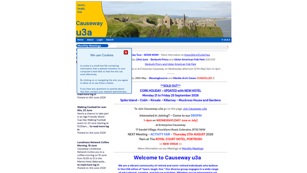 Screenshot of the Causeway U3A website