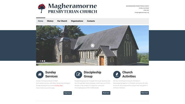 Screenshot of the Magheramorne Congregation of the Presbyterian Church in Ireland website