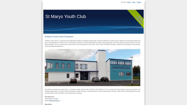Screenshot of the St Mary's Youth Centre (Portadown) website