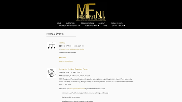 Screenshot of the MusicFirst NI website