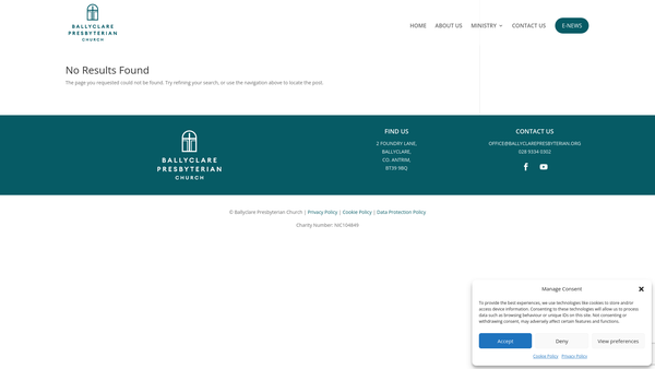 Screenshot of the Ballyclare Congregation of the Presbyterian Church in Ireland website