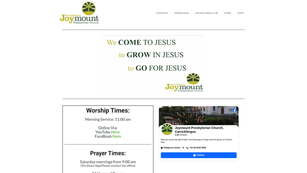 Screenshot of the Joymount Congregation of the Presbyterian Church in Ireland website