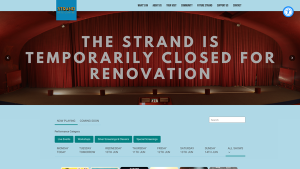 Screenshot of the Strand Arts Centre website