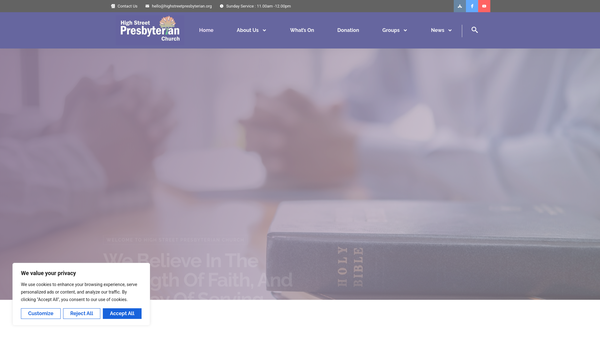 Screenshot of the High Street Antrim Congregation of the Presbyterian church in Ireland website