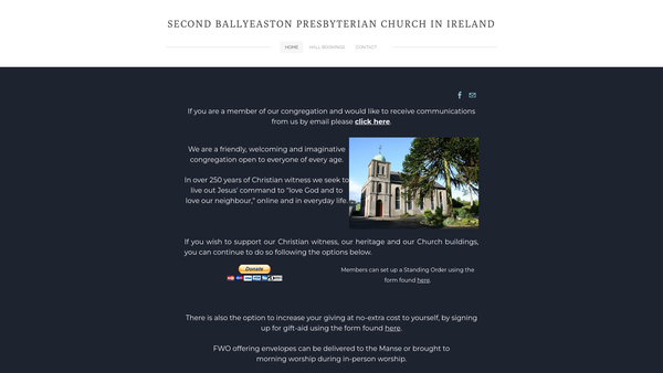 Screenshot of the Second Ballyeaston Congregation of the Presbyterian Church in Ireland website