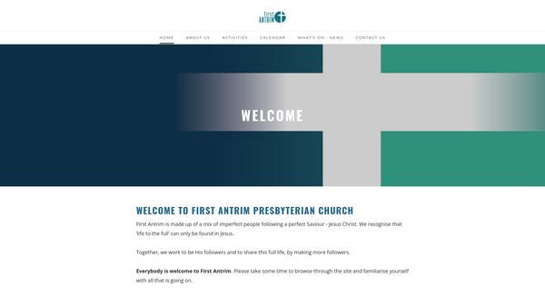Screenshot of the First Antrim Congregation of the Presbyterian Church in Ireland website