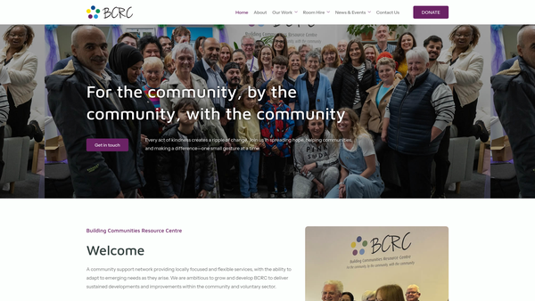 Screenshot of the Building Communities Resource Centre Ltd website