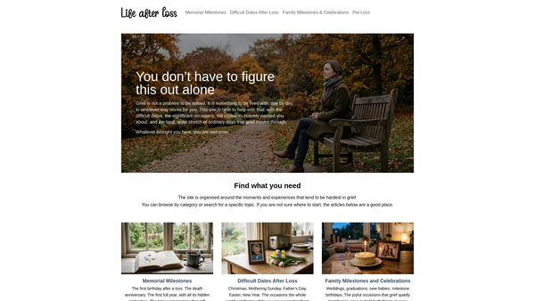 Screenshot of the Life After Loss website