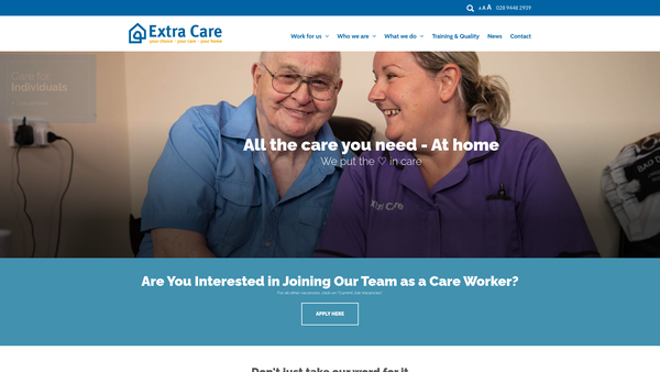 Screenshot of the Extra Care for Elderly People Limited website