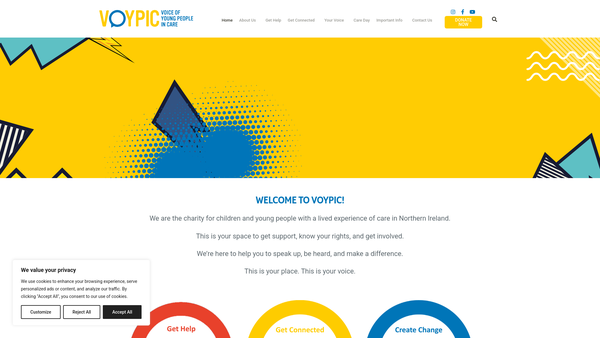 Screenshot of the Voice of Young People in Care website