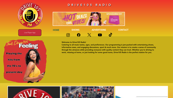 Screenshot of the Drive 105FM Community Radio LTD website