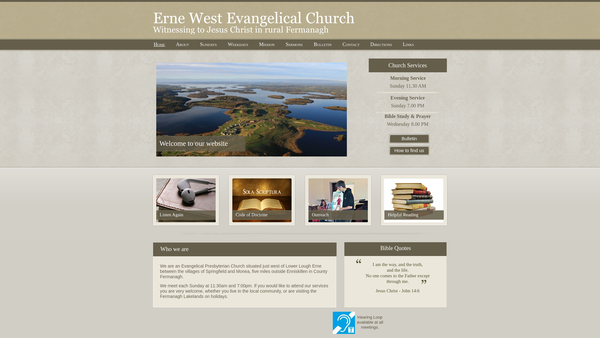 Screenshot of the Erne West Evangelical Church website