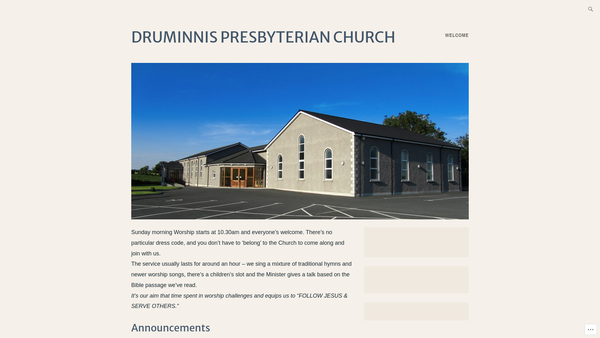Screenshot of the Druminnis Congregation of the Presbyterian Church in Ireland website