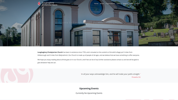 Screenshot of the Loughaghery Congregation of the Presbyterian Church in Ireland website