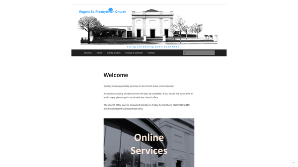 Screenshot of the Regent Street Congregation of the Presbyterian Church in Ireland website