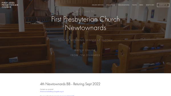 Screenshot of the First Newtownards Congregation of the Presbyterian Church in Ireland website