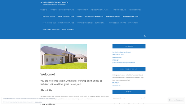 Screenshot of the Scrabo Congregation of the Presbyterian Church in Ireland website