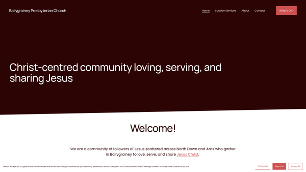 Screenshot of the Ballygrainey Congregation of the Presbyterian Church in Ireland website