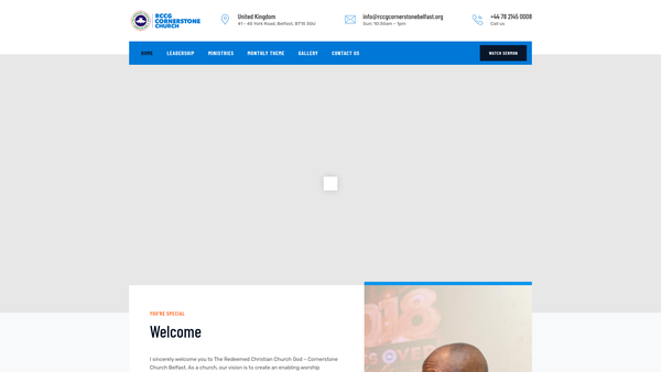 Screenshot of the The Redeemed Christian Church of God - Cornerstone Church website